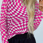 Checkered Print Mesh Long Sleeve