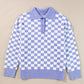 Plus Size Checkered Collared Neck Long Sleeve Sweater