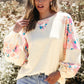 Printed Round Neck Balloon Sleeve Sweatshirt