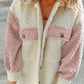 Color Block Collared Neck Sherpa Jacket