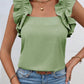 Smoke Green Solid Ruffle Trim Sleeveless Top