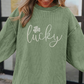 Grass Green Rhinestone lucky Clover Graphic Ribbed St Patrick Sweatshirt