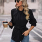 Perfee Round Neck Tie Waist Long Sleeve Blouse