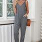 Textured Sleeveless V-Neck Pocketed Casual Jumpsuit