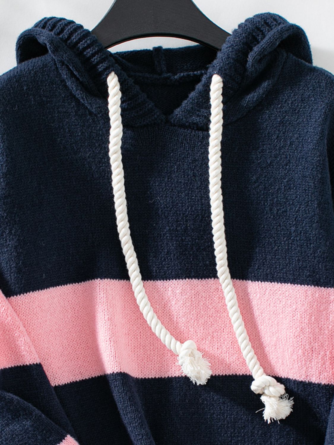 Drawstring Striped Hooded Sweater