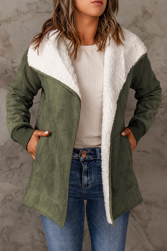 Emerald Bliss Faux Suede Cozy Open Front Jacket