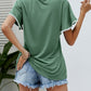 Pom-Pom Trim Flutter Sleeve Round Neck T-Shirt