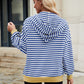 Drawstring Striped Zip Up Long Sleeve Hoodie