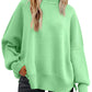 Slit Round Neck Dropped Shoulder Sweater