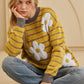 Flower Stripe Round Neck Long Sleeve Sweater