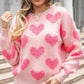 Valentine's Day Heart Jacquard Round Neck Sweater