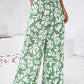 Devine Smocked Printed Wide Leg Pants with Pockets