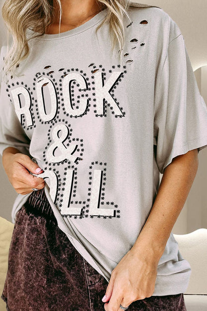 ROCK & ROLL Round Neck Dropped Shoulder T-Shirt