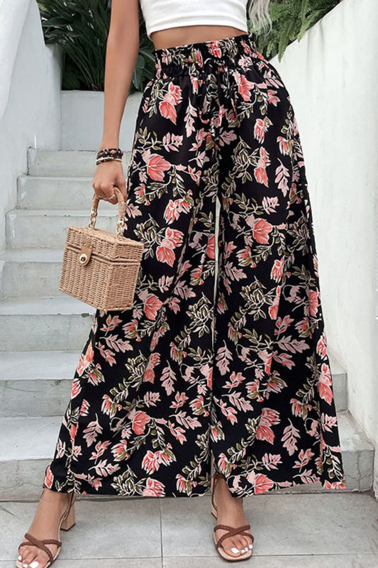 Perfee Floral Pull-On Wide Leg Pants