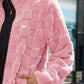 Fuzzy Checkered Zip Up Jacket