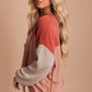 Red Color Block Long Sleeve Ribbed Loose Top