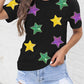 Sequin Stars Patched Round Neck T-Shirt