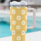 Yellow Daisy Print Handle Stainless Steel Portable Cup 40oz