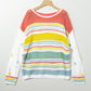 Hollow Striped Color Block Round Neck Sweater