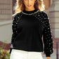 Pearl Detail Mock Neck Long Sleeve Sweater