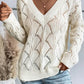 Openwork V-Neck Long Sleeve Sweater