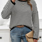 Devine Striped Round Neck Dropped Shoulder Sweater