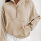 Sea Green Fleece Lined Zip Up Stand Collar Thumbhole Sleeve Sweatshirt