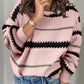 Contrast Striped Round Neck Long Sleeve Sweater