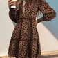 Perfee Frill Printed Mock Neck Long Sleeve Mini Dress