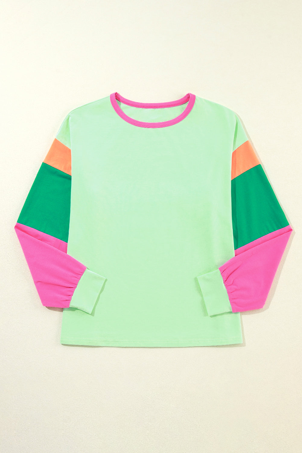 Pink Colorblock Patchwork Long Sleeve Loose Top