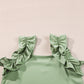 Smoke Green Solid Ruffle Trim Sleeveless Top