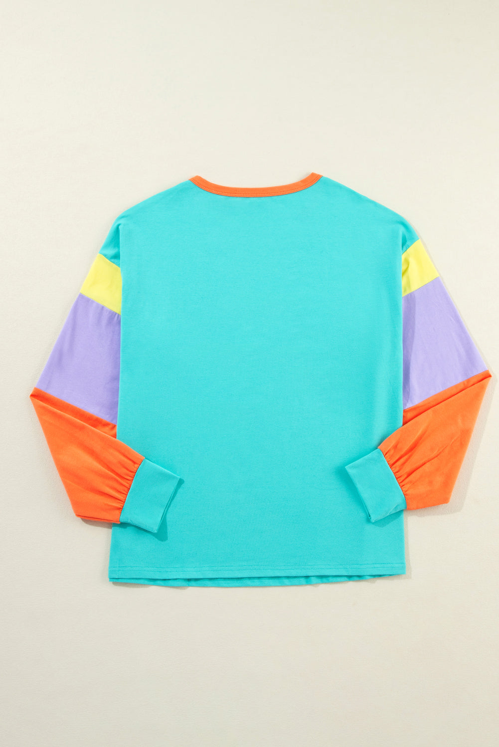 Pink Colorblock Patchwork Long Sleeve Loose Top