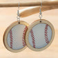 White Wooden Leather Inset Baseball Earrings