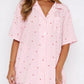 Valentine's Day Printed Collared Neck Short Sleeve Top and Shorts Set