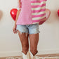 High-Low Striped Round Neck Short Sleeve T-Shirt