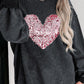 Valentine’s Day Sequin Heart Round Neck Long Sleeve Sweatshirt