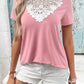 Ivy Lane Spliced Lace Contrast Short Sleeve Top