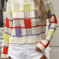 Openwork Color Block Round Neck Sweater