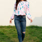 Floral Smocked Balloon Sleeve Round Neck Blouse