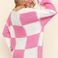 Pink + Ivory Checkered Oversized Sweater—Small-3XL