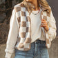 Khaki Checkered Sherpa Collared Jacket Vest