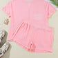 Pink Plus Size Ribbed Exposed Seam Tee and Shorts Set