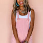 Pink Solid Color Knot Straps Denim Romper with Pockets