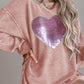 Valentine’s Day Sequin Heart Round Neck Long Sleeve Sweatshirt