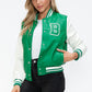 Love Me Now PU Leather Contrast Snap Down Bomber Jacket