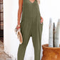 Textured Sleeveless V-Neck Pocketed Casual Jumpsuit