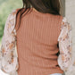 Cable Knit Round Neck Flounce Sleeve Sweater