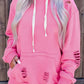 Distressed Drawstring Long Sleeve Hoodie