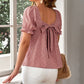 Polka Dot Square Neck Flounce Sleeve Top