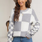 Plaid Round Neck Dropped Shoulder Sweater